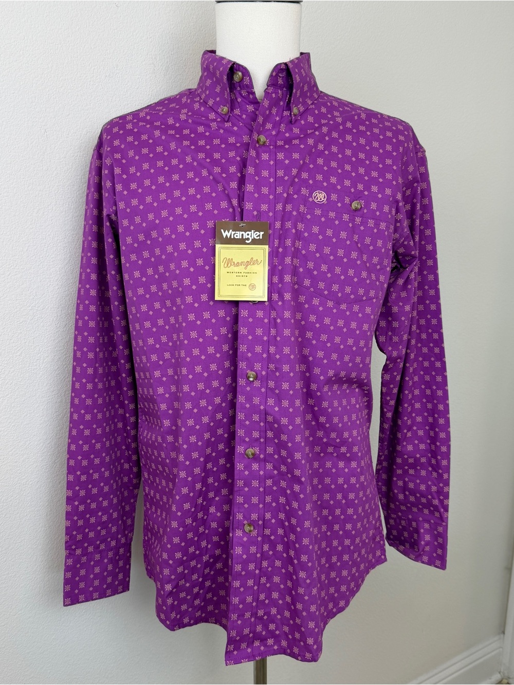 NWT Wrangler Western Shirt Men M Purple Geometric Button Down Cowboy Rodeo